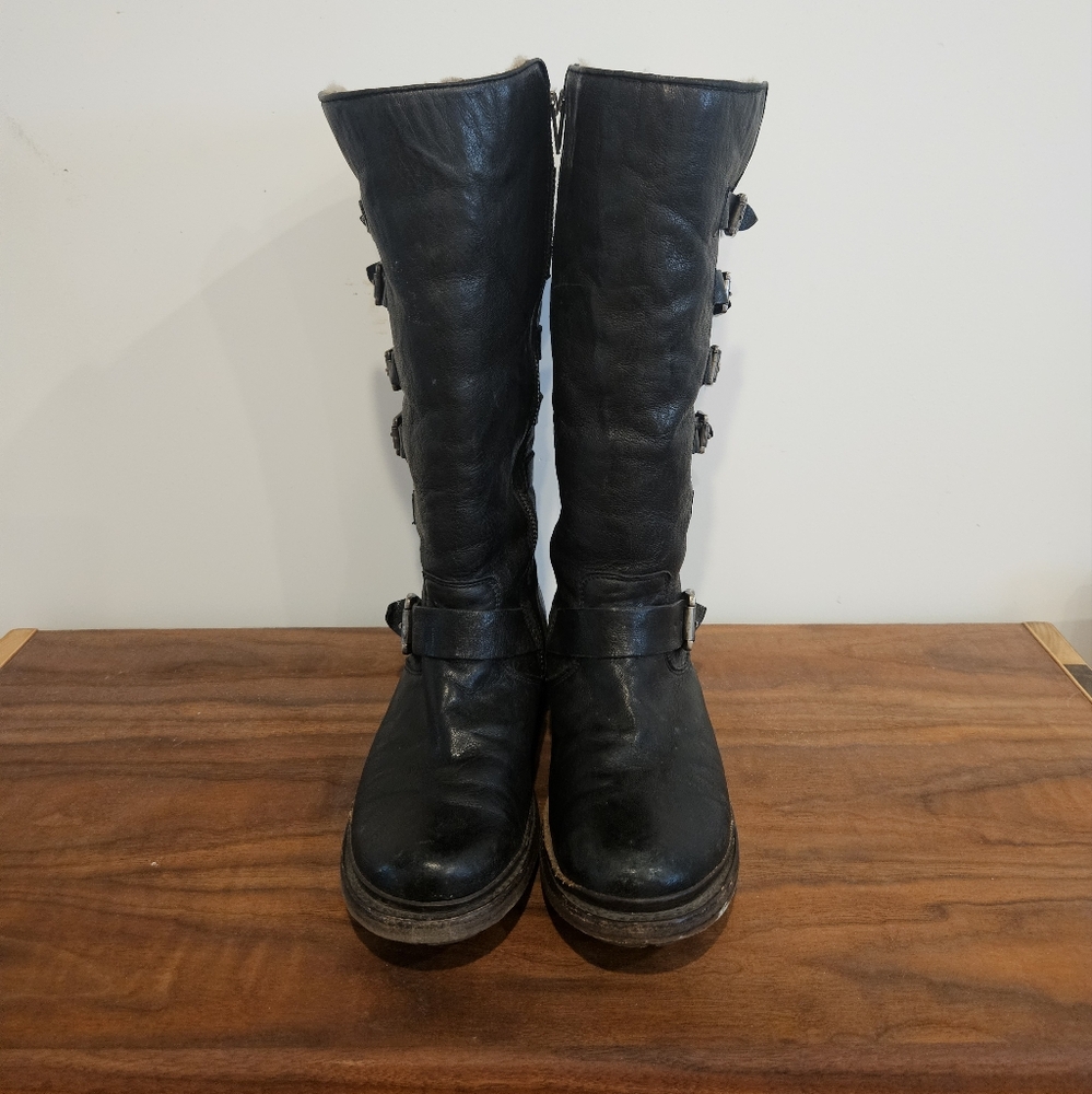 Frye Black Leather Combat Boots